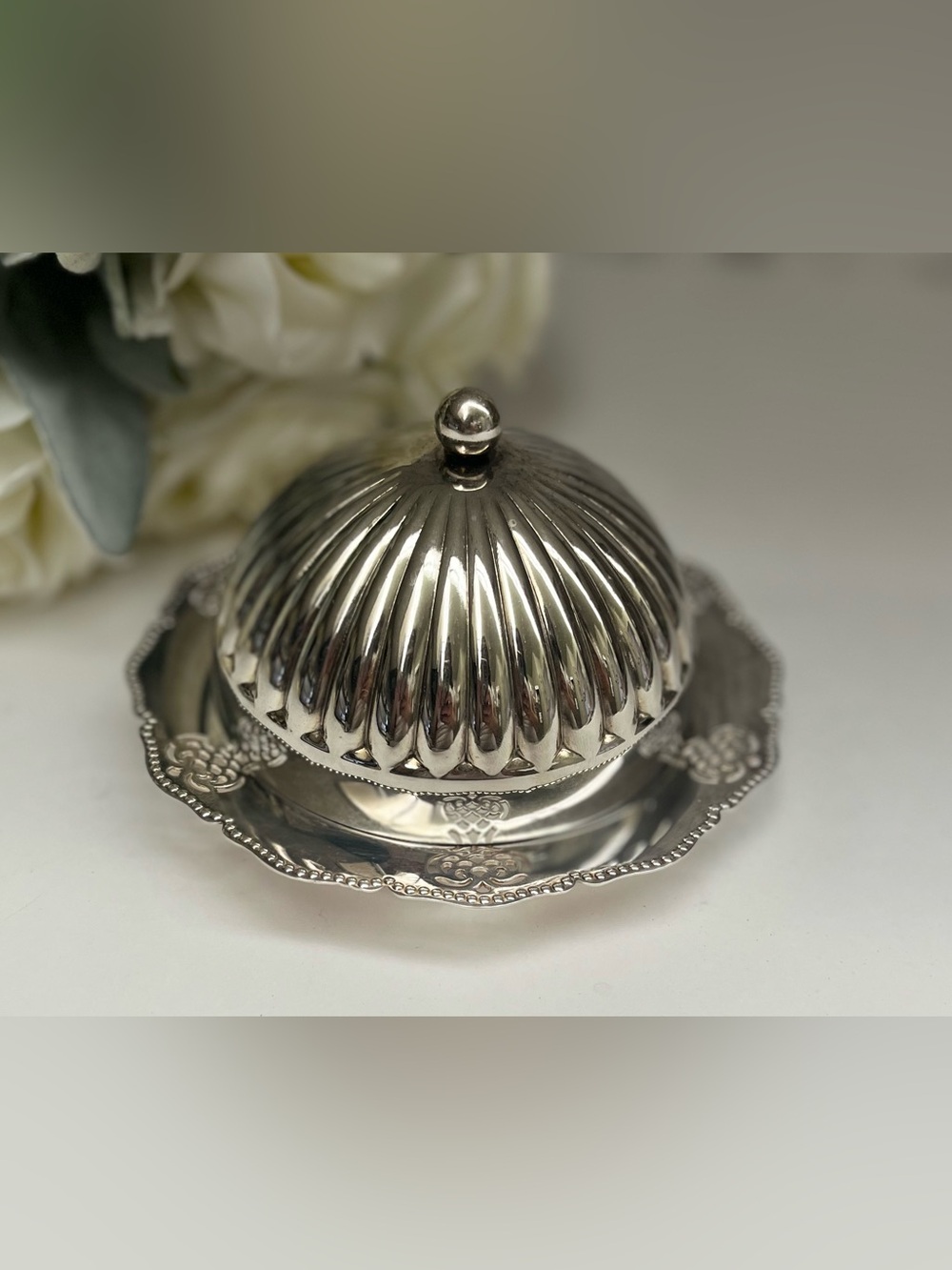 Vintage English Silver Plate Butter Dish Lid  5.5” Domed Caviar Server